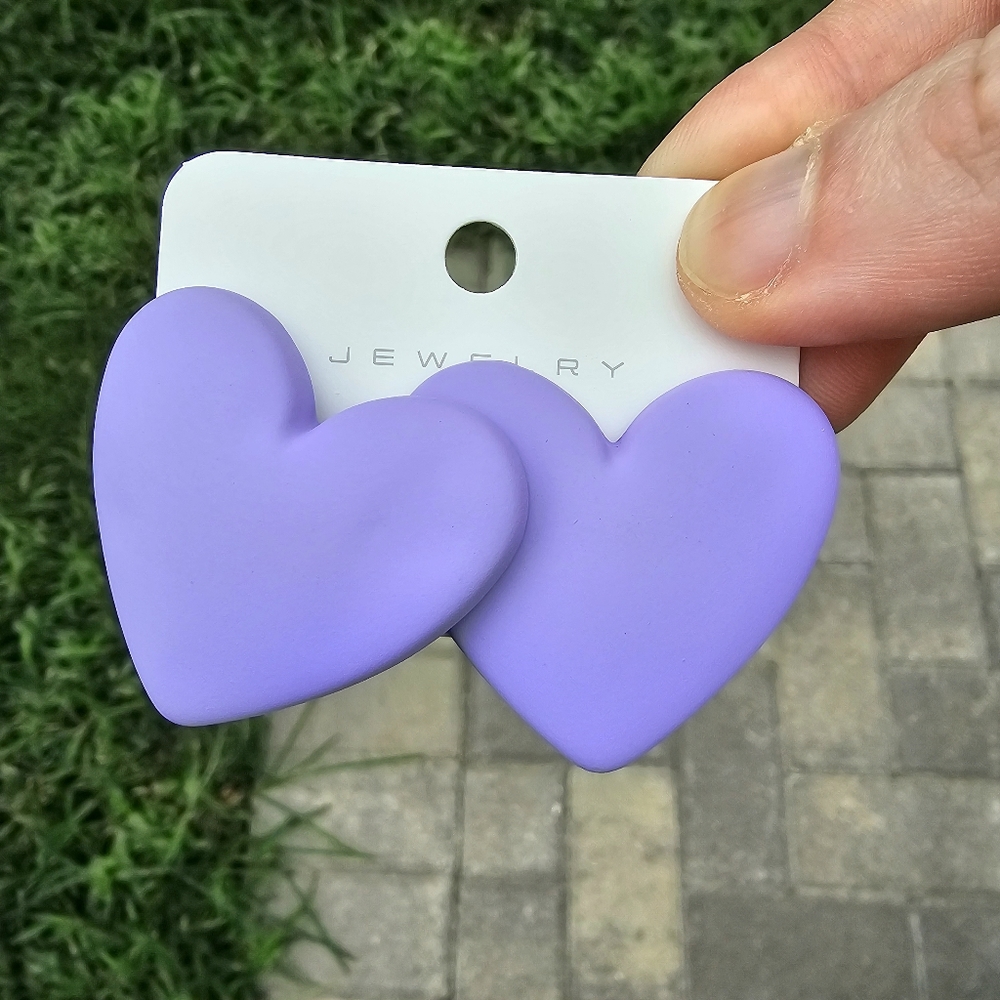 Clay Heart Stud Earrings Purple